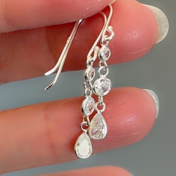 Sterling Silver Cubic Zirconia Dangle Earrings - Picture 3 of 10